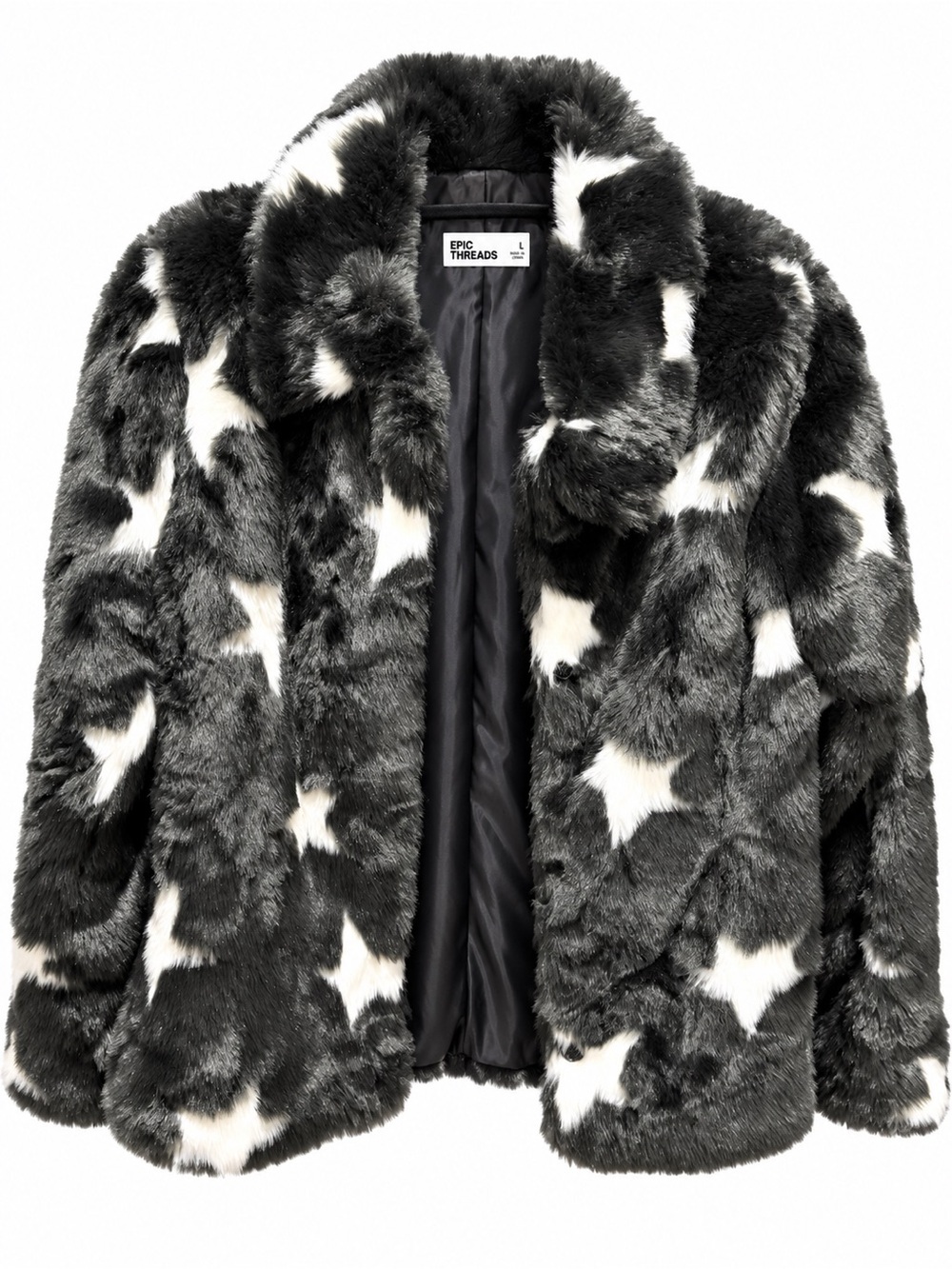 Epic Threads Black & White Faux Fur Star Jacket